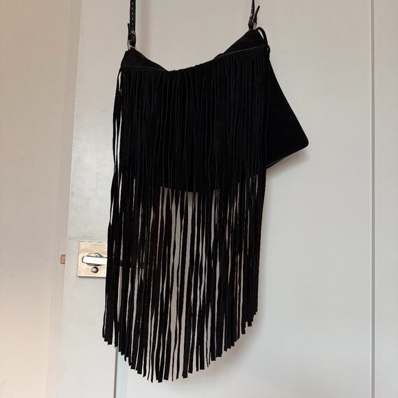 Vintage Michael Kors Black Suede Fringe Messenger Bag - Picture 2 of 4